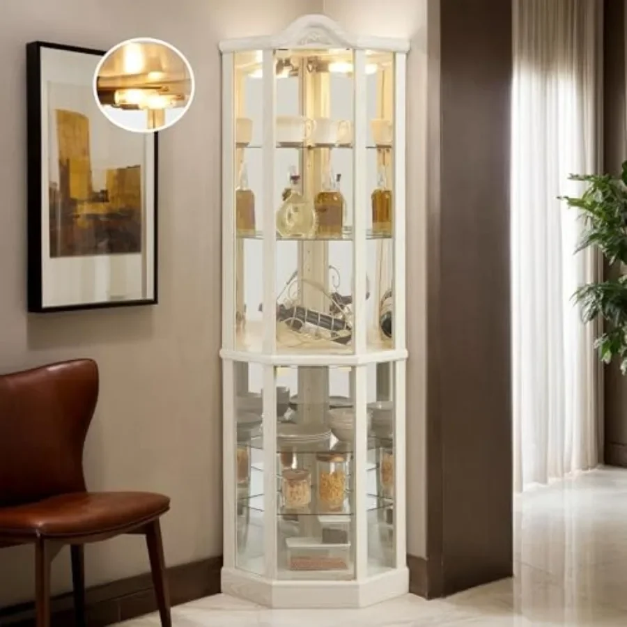 Storage & Organization - ตู้เก็บเครื่องดื่มและของตกแต่ง: ตู้โชว์กระจกนิรภัยพร้อมหลอดไฟ, สูง 72 นิ้ว, ชั้นวางปรับได้