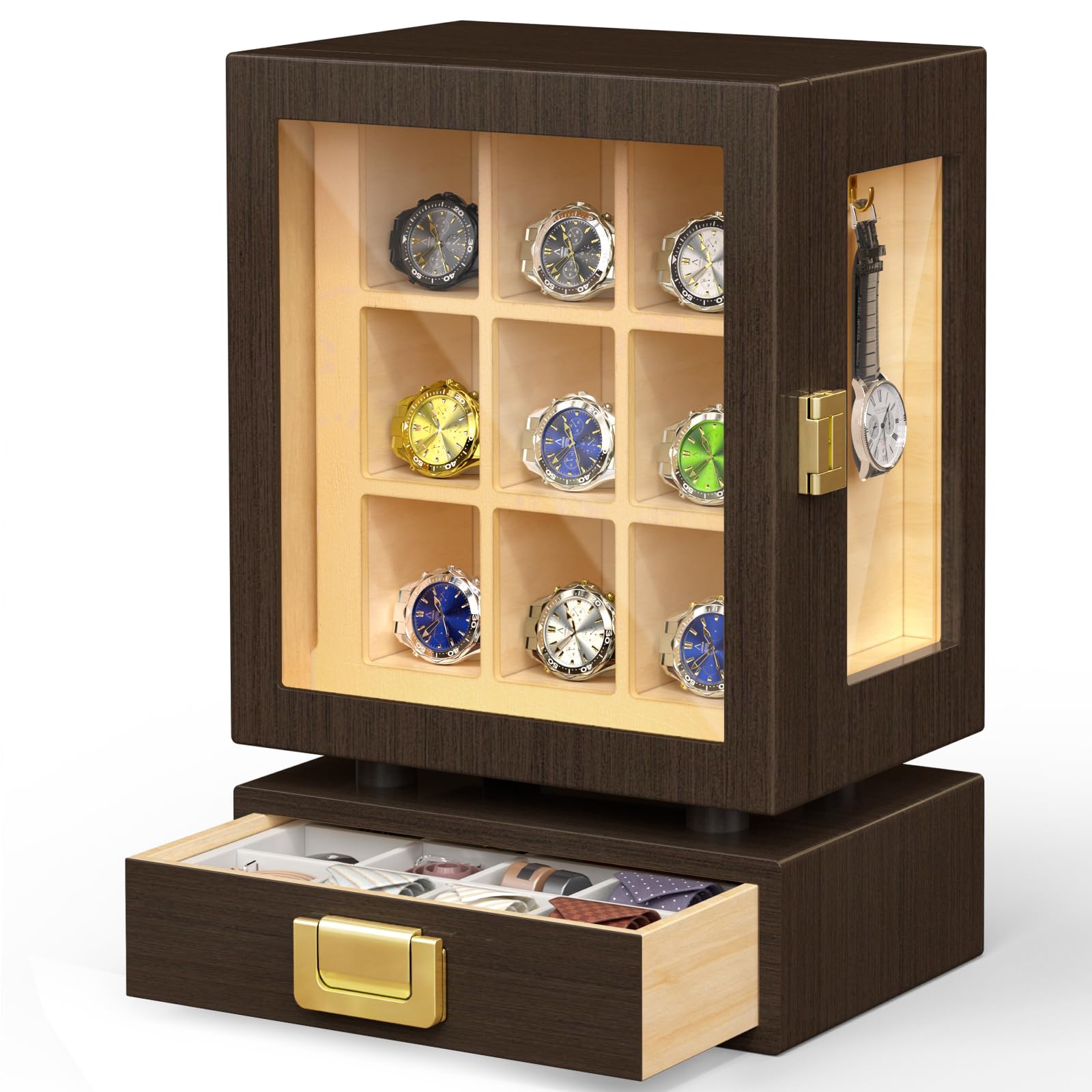 Storage & Organization - กล่องเก็บนาฬิกาไม้ทรงสี่เหลี่ยมแบบกำหนดเอง กล่องโชว์นาฬิกาไม้วอลนัทแท้ ลิ้นชักกันน้ำ ความจุขนาดใหญ่ ที่เก็บนาฬิกาทันสมัย