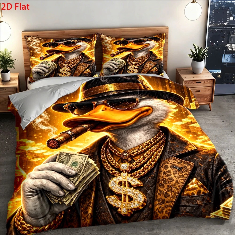 Duvet Cover Sets With Zipper - ชุดปลอกผ้านวมลายเป็ดสุดหรู ชุดปลอกผ้านวมพิมพ์ลาย 2 มิติ ชุดเครื่องนอนลายสุนัขจิ้งจอกและกระต่ายในป่าแห่งมิตรภาพ ซักเครื่องได้