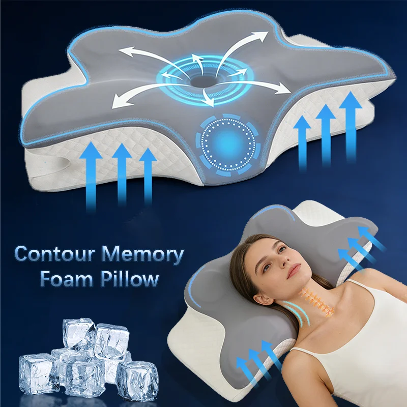 Memory Foam Orthopedic Pillow Neck Pain - หมอนเมมโมรี่โฟม หมอนรองคอ บรรเทาอาการปวดคอ รูปทรงตามหลักสรีรศาสตร์ รองรับคออย่างเหมาะสม สำหรับผู้ที่นอนตะแคง