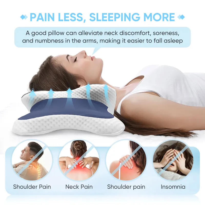 Memory Foam Orthopedic Pillow Neck Pain - หมอนเมมโมรี่โฟม หมอนรองคอ บรรเทาอาการปวดคอ รูปทรงตามหลักสรีรศาสตร์ รองรับกระดูกคอ สำหรับนอนตะแคง