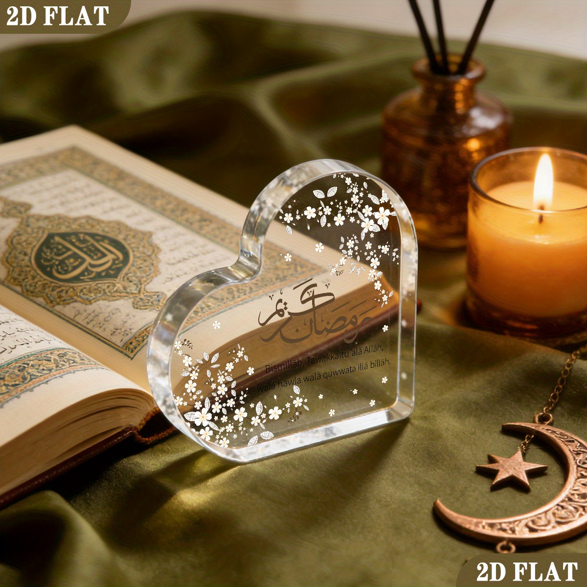 Home Decor - CIFBUY แผ่นอะคริลิก 2D รูปหัวใจแบน ลายอักษรวิจิตรภาษาอาหรับ ของตกแต่งโต๊ะทำงาน
