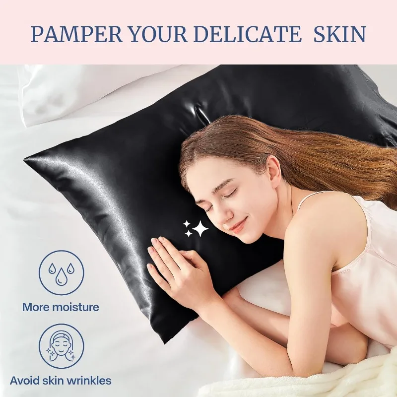 Satin Silk Pillowcase Hair Skin - ปลอกหมอนผ้าซาตินหลากหลายขนาด สำหรับผมและผิว นุ่มพิเศษและเย็นสบาย คล้ายผ้าไหม พร้อมของขวัญสำหรับผู้หญิงและผู้ชาย 1/2