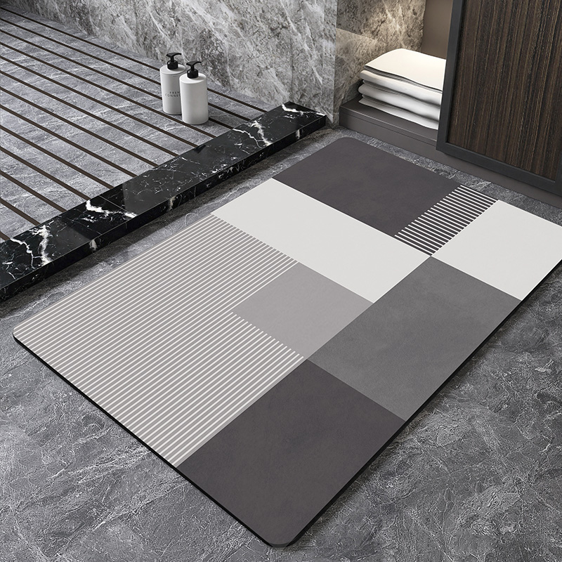 Quick Dry Diatomite Bath Mat - แผ่นรองอาบน้ำไดอะตอมไมต์ลายเรขาคณิตสไตล์นอร์ดิก ซึมซับน้ำได้ดีเยี่ยม กันลื่น แห้งเร็ว ใช้ได้ในห้องน้ำ ห้องอาบน้ำ