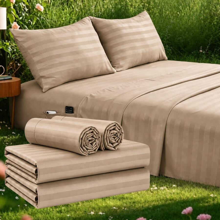 ชุดผ้าปูที่นอนลายทางแบบเย็นสบา - Fitted Bed Sheets Deep Pocket บทวิจารณ์และราคา