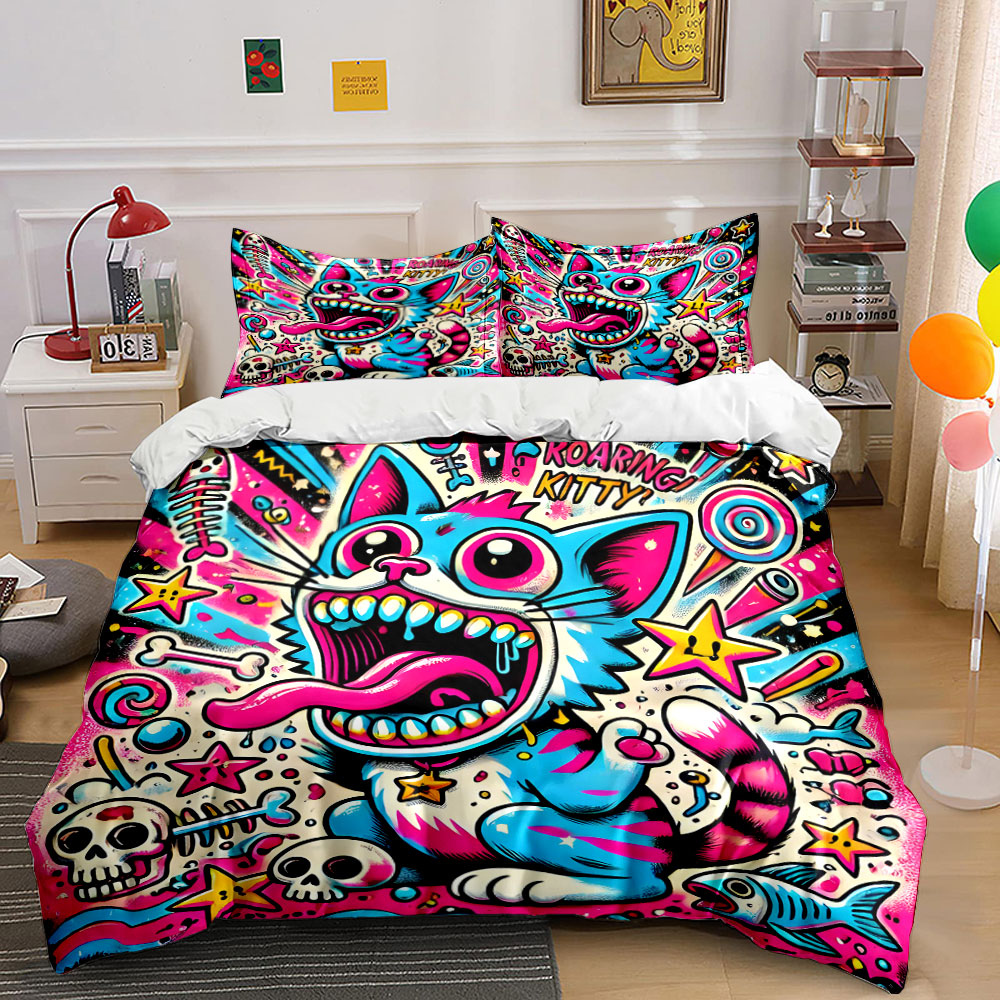 ชุดผ้าห่มลายแมวคำรามสไตล์ป๊อปก - Duvet Cover Sets With Zipper บทวิจารณ์และราคา