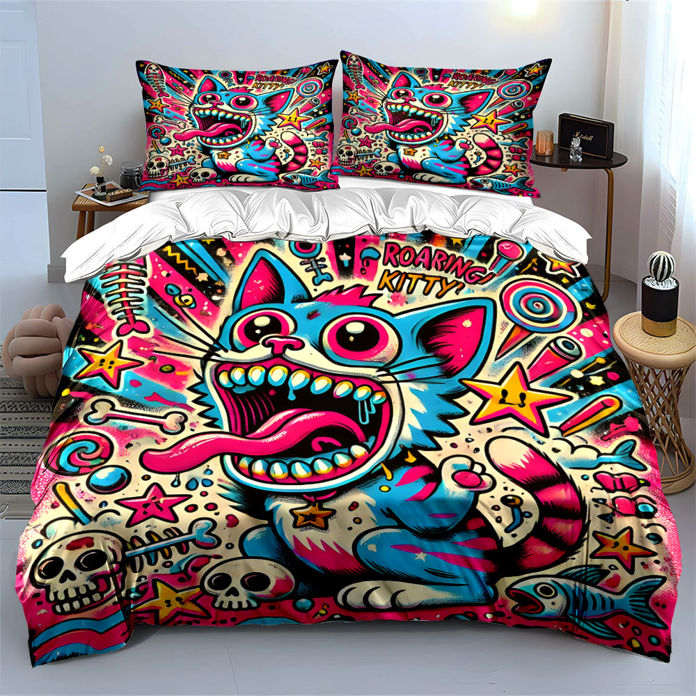 ชุดผ้าห่มลายแมวคำรามสไตล์ป๊อปก - Duvet Cover Sets With Zipper บทวิจารณ์และราคา
