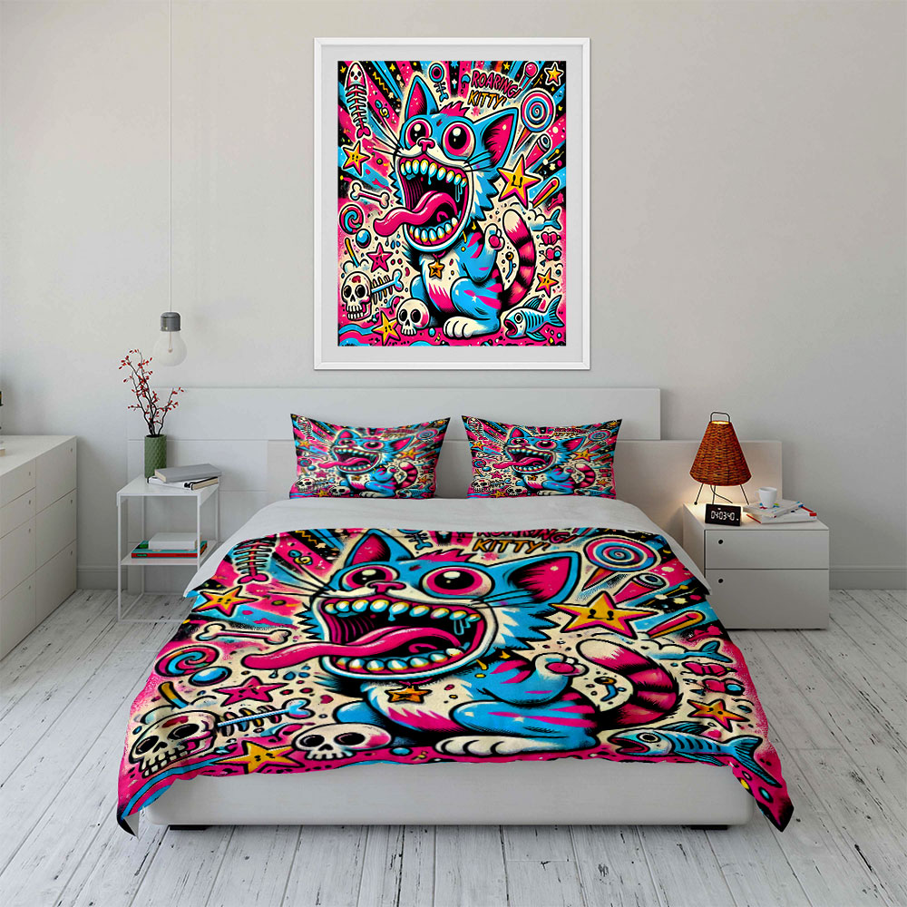 ชุดผ้าห่มลายแมวคำรามสไตล์ป๊อปก - Duvet Cover Sets With Zipper บทวิจารณ์และราคา