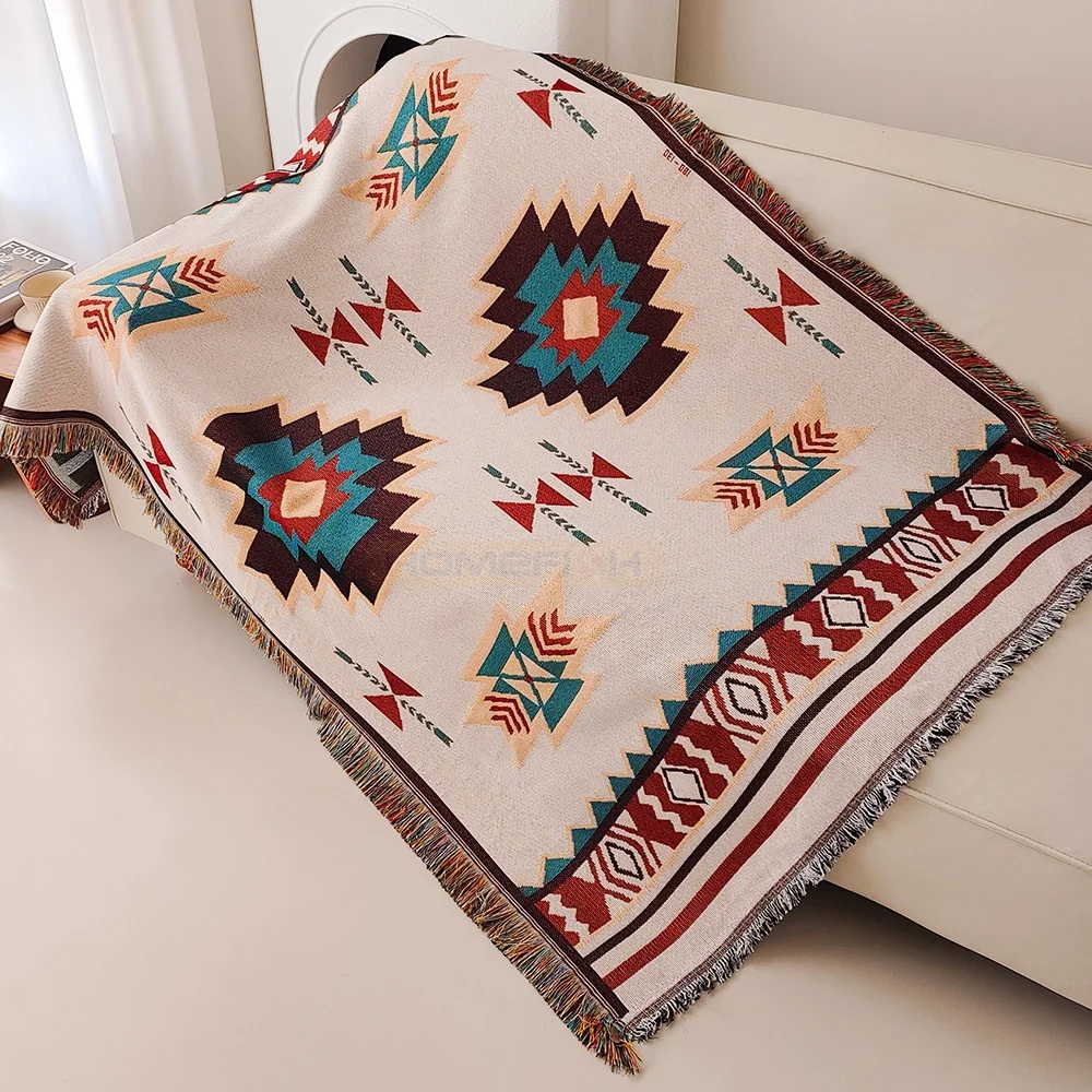 ผ้าห่มแอซเท็กขนาดใหญ่สไตล์โบโฮ - Boho Throw Blanket Fringe บทวิจารณ์และราคา